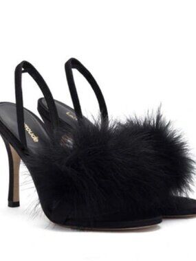 Larroude Black Feather Marilyn Sandal Heels Size 11